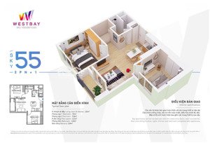 bán căn hộ 55m2 khu westbay ecopark. 2 phòng ngủ rộng, view hồ thiên nga. giá chỉ 4,48 tỷ bao phí.