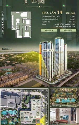 căn 3n độc tôn của tòa a1 view tt triển lãm, hồ trung tâm 32ha, view sông hồng, cầu tứ liên