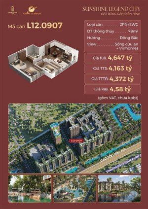 bán căn hộ 2n 78m2 view sông cửu an siêu đẹp chỉ 4,16 tỷ chiết khấu 11% ,htls 0% trong 30 tháng