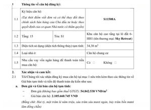 bán nhanh 1pn tầng hoa hậu 15 toà s1 skyretreat giá 2,220 all in
