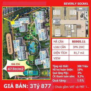 bán cc the beverly solari, 3pn, 2wc, 3,877 tỷ, 82,3m2, long bình, q9, hcm, giá tốt, uy tín