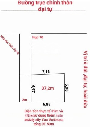 hàng hiếm thổ cư đại tự hoài đức diện tích: 37,2m² (sử dụng thực tế ~50m², có lưu không)