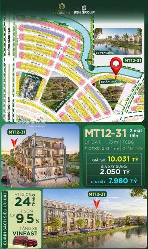 bán liền kề bình minh 75m2 view sông cực đẹp, ngay mặt đường đại lộ bình minh 28m
