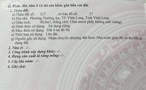 BÁN NỀN THỔ ĐẸP TRỤC CHÍNH KHU DÂN CƯ TRƯỜNG AN GẦN CẦU CÁI CAM 2, TP VĨNH LONG