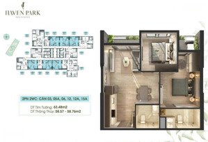 bán căn hộ 2pn, 2wc tại toà h2 haven park residences, văn giang, hưng yên. giá 4,4 tỷ - 58,91m2,