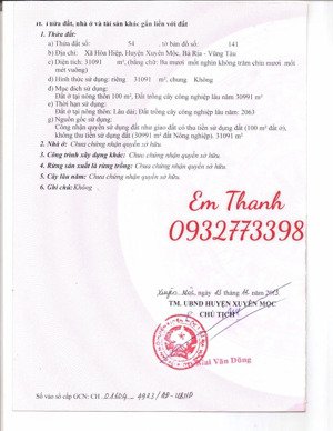 bán đất hiếm tại đường 1, xã hòa hiệp, xuyên mộc, bà rịa vũng tàu, 62 tỷ, 31091 m2