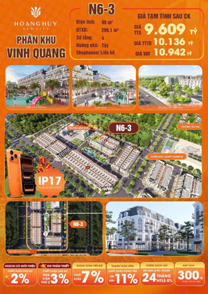 9,6 tỷ cho 1 căn liền kề mặt vườn hoa hoàng huy new city. 