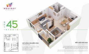 bán căn 1n + 45m2 westbay toà a - full đồ - giá rẻ nhất khu