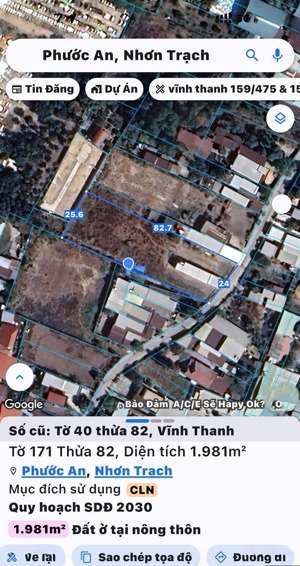 bán đất vĩnh thanh, nhơn trạch, đn. đất sạch an toàn trong khu dân cư hiện hữu, dt 100m2, gd ngay