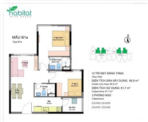 duy nhất căn 2pn 2wc 66,9m2, gđ3 thanh toán 30% nhận nhà chỉ 750 triệu
