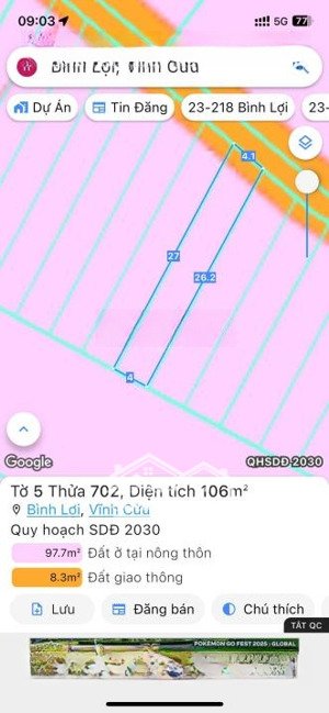 chính chủ bán lô đất vĩnh cửu, đồng nai cách tân uyên bình dương chỉ 5p, đối diện trung tâm bd