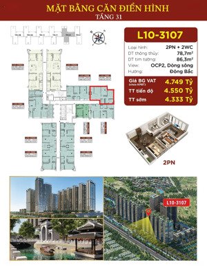 bán cc sunshine legend city, 4,3 tỷ, 78,7m2, 2pn, 2wc, giá ưu đãi hot!