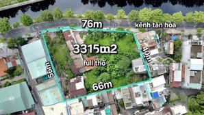 giá đầu tư chỉ hơn 75tr/m2 cho khuôn đất cực lớn 3315m2 - mặt tiền kênh tân hóa, tân phú