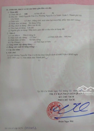 bán nhà mặt tiền 106d nguyễn văn cừ, quận 1. dt 7.5x20m cn 127.8m2 6 tầng hđ thuê cũ 220 tr/tháng