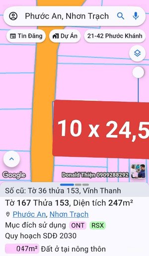 bán đất nền thổ cư đường hùng vương, xã phước an, nhơn trạch, đồng nai, 13 triệu / m2, dt : 247 m2