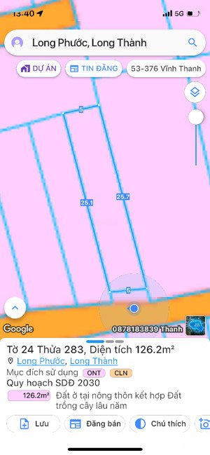 cần bán 126m2 thổ cư +sổ riêng giá 1,5ty thương lượng