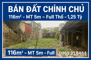 BÁN ĐẤT CHÍNH CHỦ – THÔN GIA LỘC, QUẢNG THỊNH 116m² – MẶT TIỀN 5m – FULL THỔ – CHỈ 1,25 TỶ