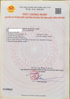 Bán đất Hữu Bằng - Kiến Thụy - Hải Phòng