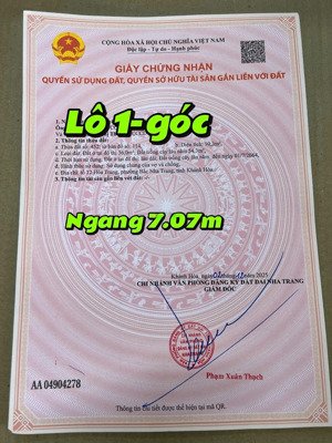 bán lô góc ngang 7,07m diện tích 90,3m2 - hẻm ô tô - nguyễn chích - vĩnh hoà(cũ) bắc nha trang