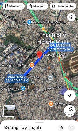 đường tây thạnh (đầu ga metro - đuôi aeon mall)- số 1 vị trí - hẻm xe tải - 1 sẹc - ngang lớn 5.6m