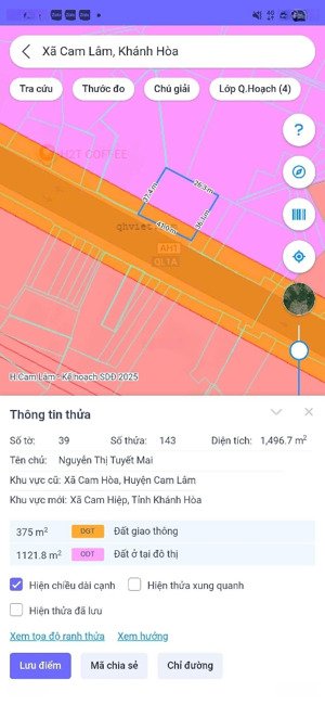mặt tiền quốc lộ 1a tại cam hòa - cam lâm kdc giữ lại không bị quy hoạch chỉ 520 triệu/ mét ngang