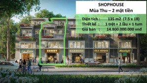 bán shophouse mùa thu 2 mặt tiền diện tích 135m2 ngang 7.5 dài 18 - sát hồ thiên nga 12ha