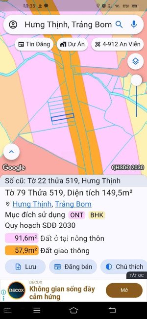 900tr sở hữu lô mặt tiền đường nhựa hưng thịnh, trảng bom, đồng nai. 149,5m2. kinh doanh hiện hữu
