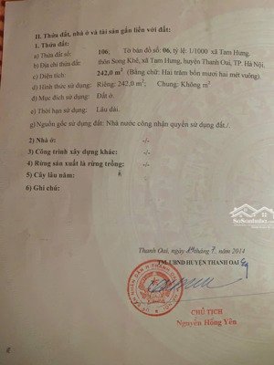 bán đất diện tích 242m2 tại thôn song khê,tam hưng,thanh oai
