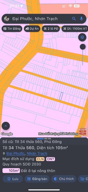 bán đất 1/hùng vương, đường xe hơi dt: 105 m2, xã phú đông, nhơn trạch, đồng nai