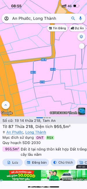 bán 955m2 - tam an - mặt tiền 30m ngay kcn long thành