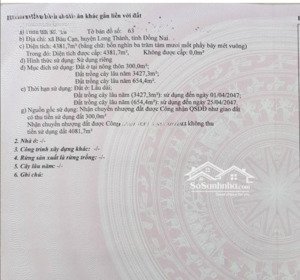 bán đất 4381,7 m nở hậu, ngang 57m, bàu cạn, long thành, đồng nai