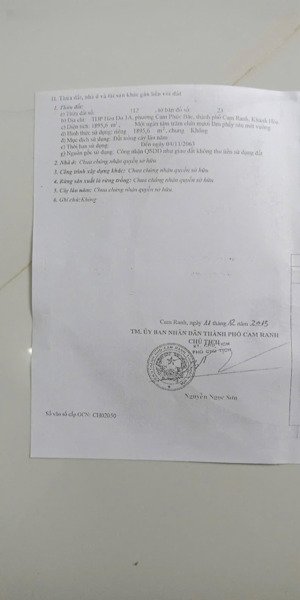 bán đất 1895.8m2 tại cam nghĩa, cam ranh, khánh hòa, giá 5,2 tỷ