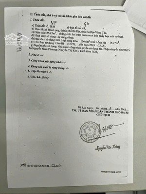 chủ ngộp bank cần bán lô đất 2 mặt tiền trước sau đường võ văn kiệt, phường long tâm, tp bà rịa vt