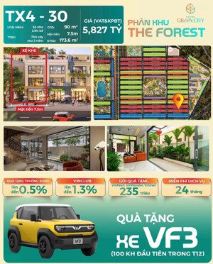 vốn 637 triệu sở hữu biệt thự nhà vườn pal villas 90m2 vinhomes green city + xe vf3 full pin