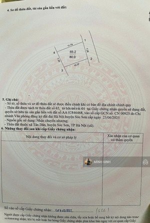 chính chủ gửi bán mảnh đất tại xuân long, tân dân, sóc sơn dt: 80m2