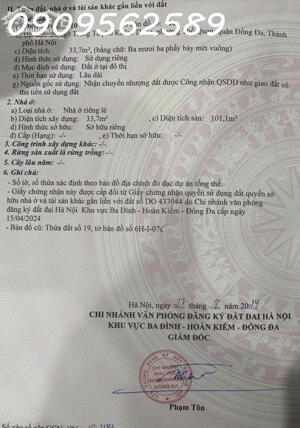 Bán nhà địa chỉ: Số 35, mặt ngõ Trung Tả, Phố Khâm Thiên, Phường Thổ Quan, Đống Đa, Hà Nội.