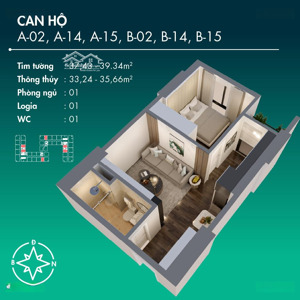 cắt lỗ căn 1pn 38,55m2 tầng sân vườn. 1 tỷ 350 thu nét