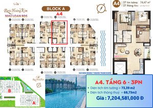 bán gấp căn 3pn tầng 6 - thanh toán 6.9 tỷ, ký hợp đồng mua bán cdt - nhận nhà luôn - ngân hàng 70%
