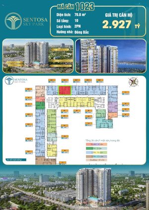 bán nhanh căn hộ 2 ngủ sentosa sky park 71m2, 2 phòng ngủ 2 vệ sinh, giá chỉ 2.9 tỷ