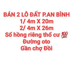 BÁN 2 LÔ ĐẤT AN BÌNH, SỔ HỒNG RIÊNG THỔ CƯ, ĐƯỜNG OTO, GẦN CHỢ ĐỒI
