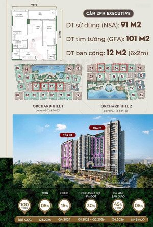 bán căn 2pn lớn nhất toà 101m2 ban công rộng 12m giá 4.3 tỷ ( bao thuế phí sang tên ) orchard hill
