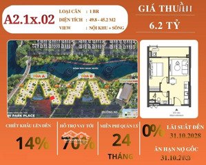 độc quyền căn 1 phòng ngủ masteri park place giá tt vay 6,2 tỷ