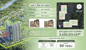 duy nhất 1 căn sky duplex thông trần tầng cao 7.2m - 64m2 giá gốc chủ đầu tư giá 3.43 tỷ
