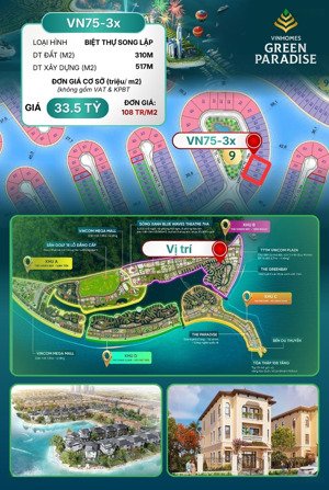 bán biệt thự tại vinhomes green paradise, 103 triệu m2 , hàng độc quyền