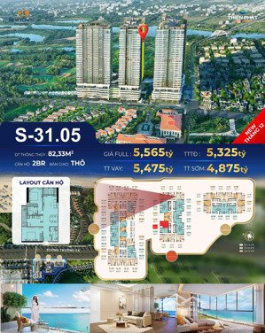 căn hộ s- 31.05- 2pn giá 4,875 tỷ, 82,33m2 trực diện biển duy nhất còn lại newtown diamond đà nẵng
