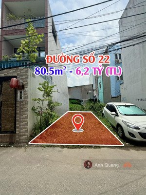 bán đất đường số 22, linh đông, ngay vành đai 2 hẻm ô tô, dt 80.5m 5.5 tỷ