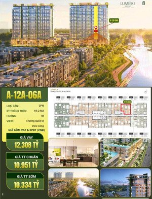 1 căn 2pn duy nhất giá nội bộ 10,3 tỷ - lumière midtown - view sông & trường học quốc tế