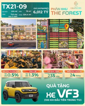 với 585 triệu sở hữu shophouse 75m2 vinhomes green city + xe vf3 full pin