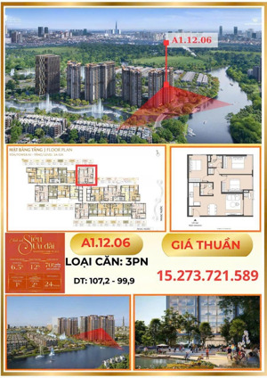 3 phòng ngủ căn góc view sông masteri park place (the global city)