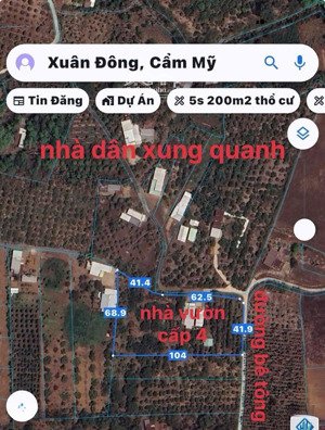 bán nhà vườn 5200m2 khu dân cư ấp 10 xã xuân tây - cẩm mỹ. giá bán 780tr/sào